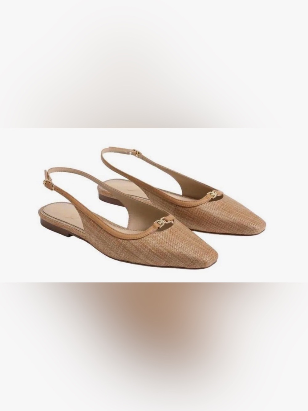 Sam Edelman Tan Woven Slingback Flats with Gold Accent